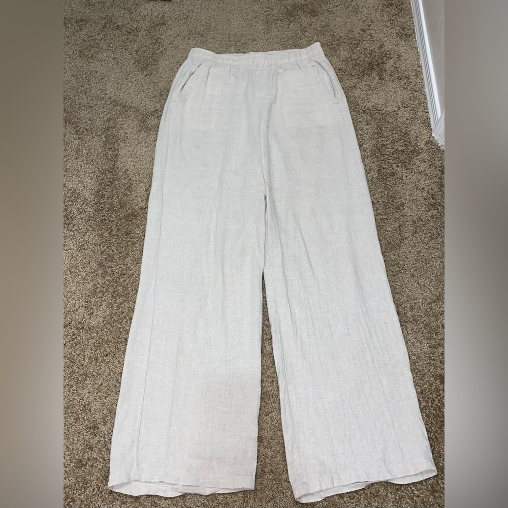 NEW Old Navy Cream Wide Leg Linen Pants, Long
